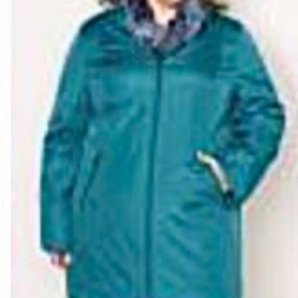 RAIN JACKET, PEACOCK, SIZE 5X, PLUSH LINING INSIDE WAIST UP, TWO WAY ZIPPER FRON